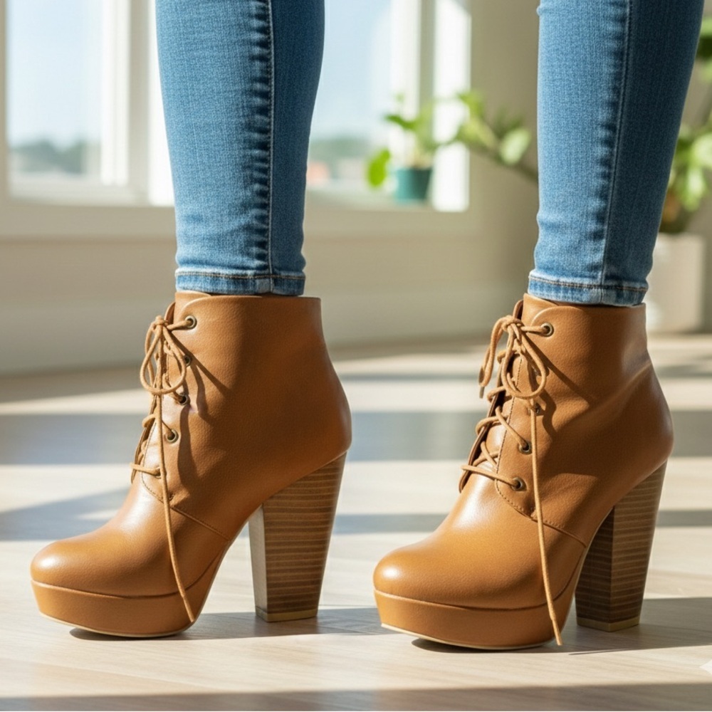 NWOT Lace-Up Heeled Boots - Brown - Size 6.5